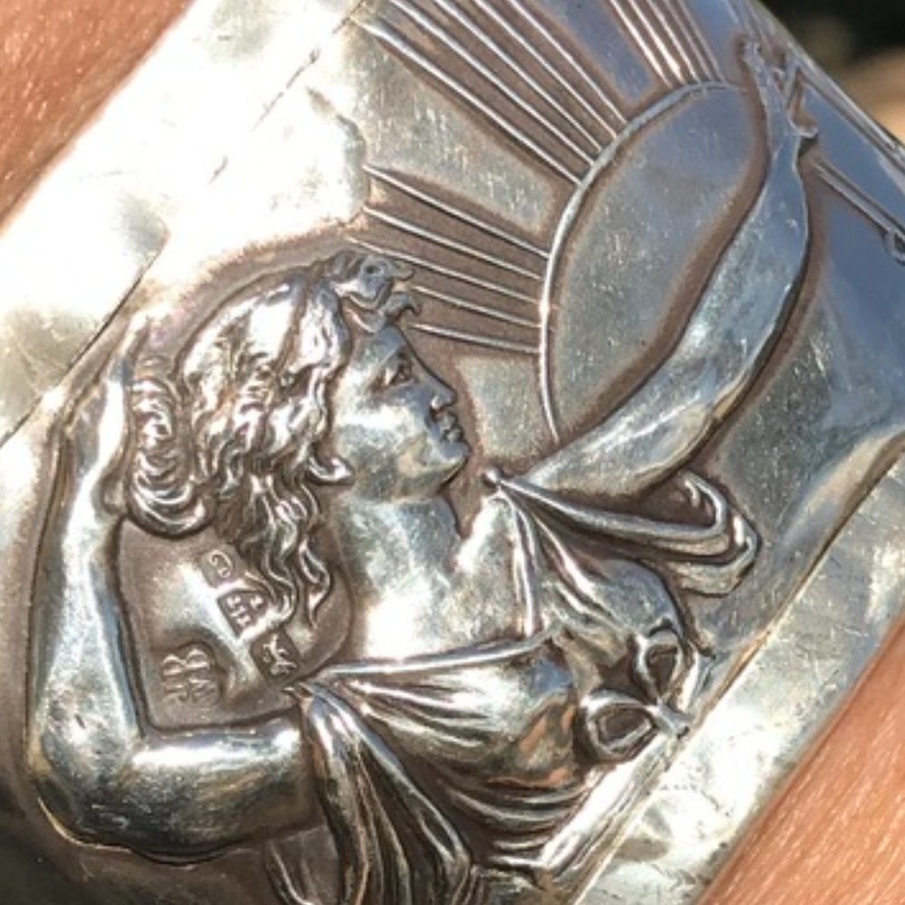 Athena Goddess Columbia Antique Solid Sterling Silver 925 Cuff Bracelet Museum - Picture 7 of 9